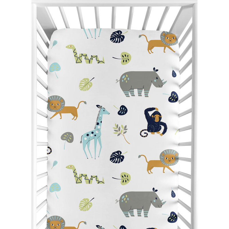 Blue Jungle Safari Animal Print Toddler Crib Sheet Set