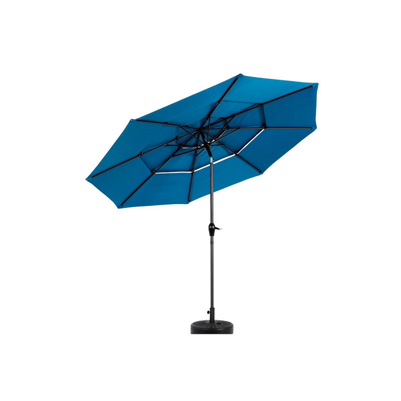 Parasol en aluminium bleu foncé à 3 niveaux 10 pi 10 pi - adapté pour la piscine extérieure et le patio, à utiliser au bord de la piscine