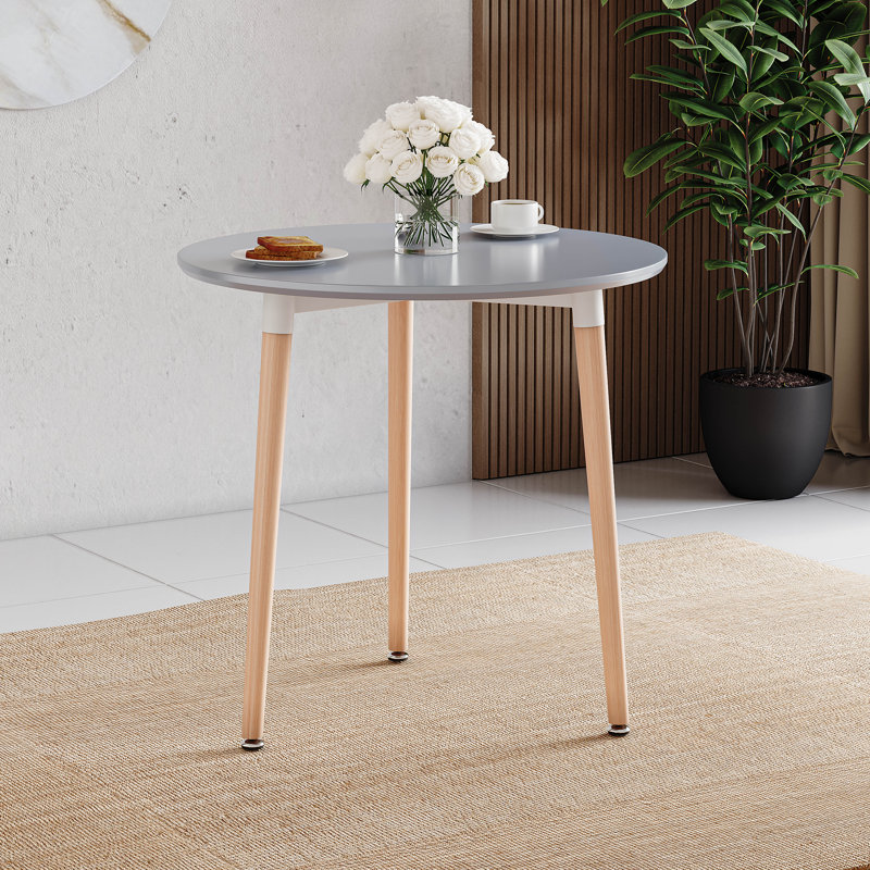 Deshawn Beech Round Solid Wood Base Dining Table, Grey