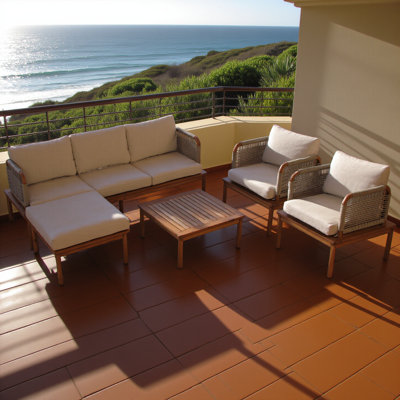 Outdoor 5-piece Acacia Wood And Rope Patio Sofa Set