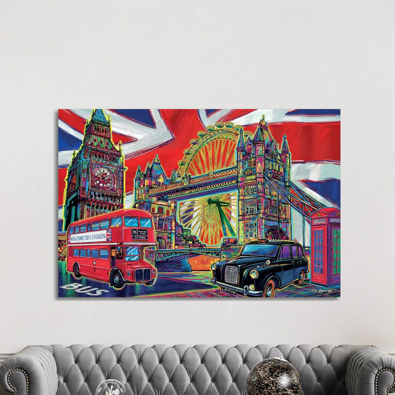 London Pop Art by P.D. Moreno - Print on Canvas, Wrapped Canvas, 152.5 cm H x 101.5 cm W x 3.175 cm D