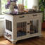 44,48 po, grande table de bout pour chien avec 2 tiroirs de rangement et bols rotatifs, cage décorative pour chien pour chien de taille moyenne, blanc et noir