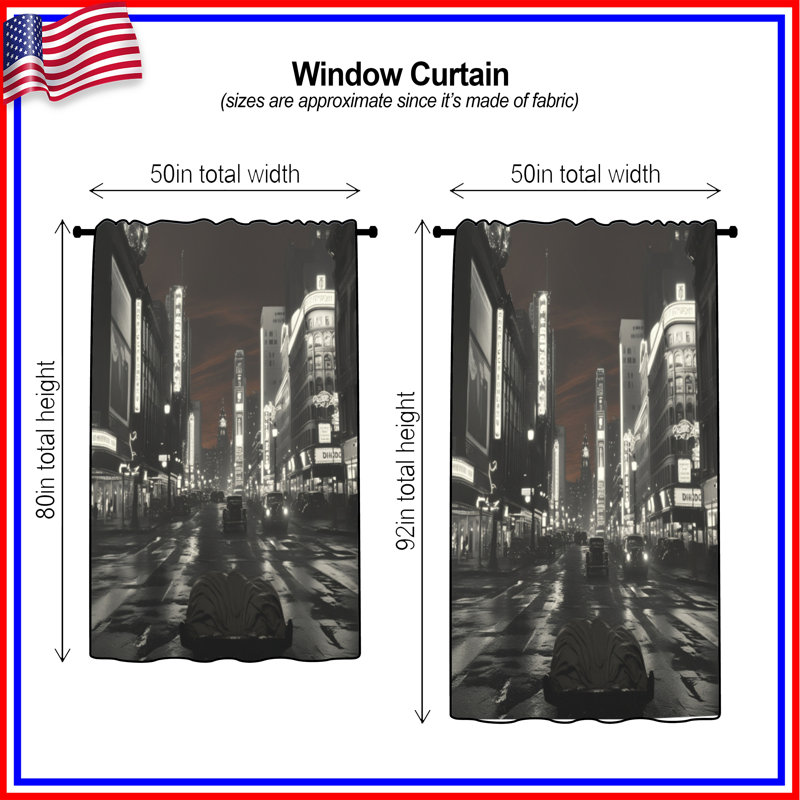 Vintage Cityscape Night Window Curtains, Cityscape Sheer & Blockout Curtains - 1 Panel, 50" x 92" - 1 Panel, Sheer