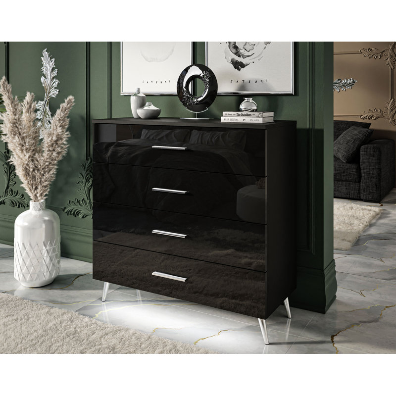 Ammie-Leigh 4 Drawer 95cm W Dresser, Black/Silver