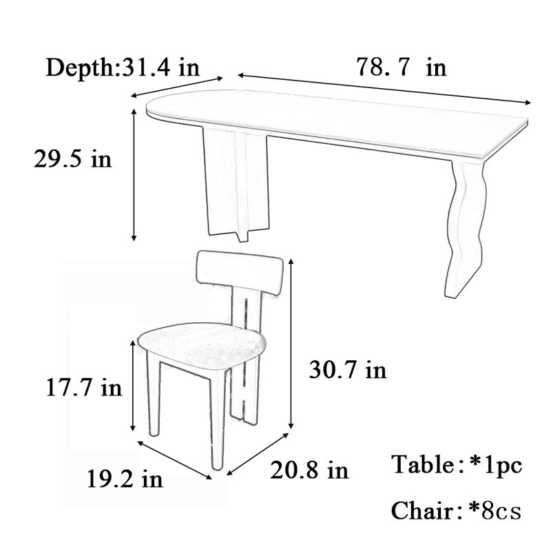 Table de salle à manger et chaise de style antique en demi-cercle, Noir, noir, noir, noir