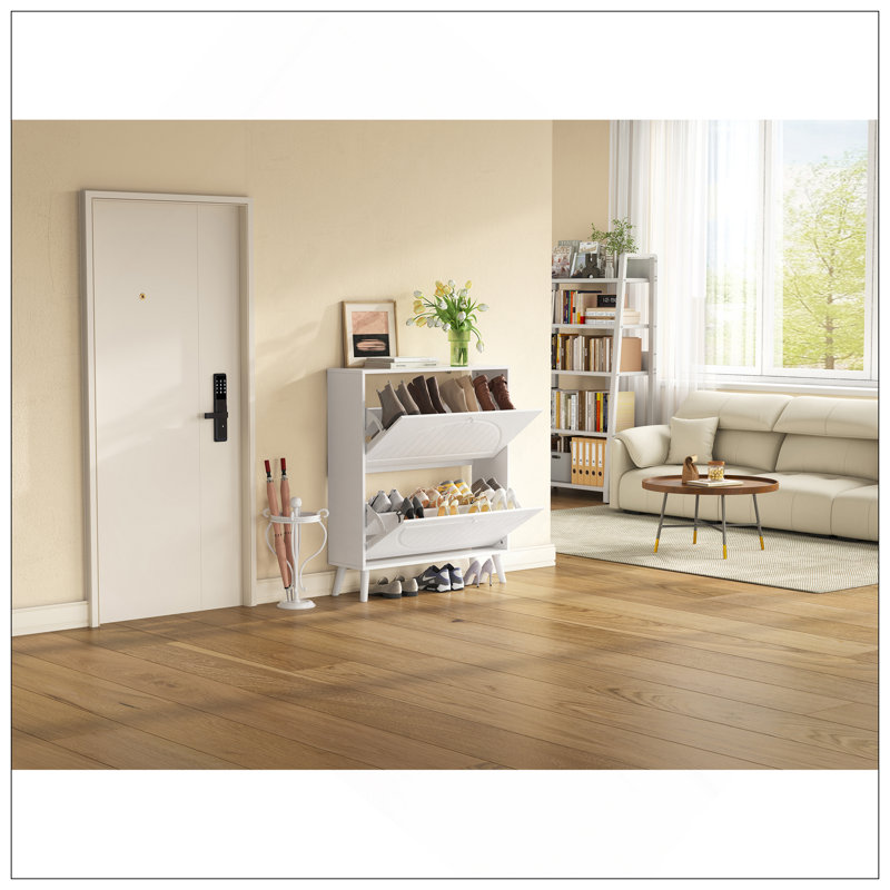 Armoire de rangement à benne basculante peu encombrante, conception étroite avec détails sculptés, pieds en bois massif, ensemble anti-basculement inclus, pour les petits espaces