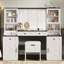 Farmhouse Vanity Desk with Mirror and LED Lights,Cushion Stool