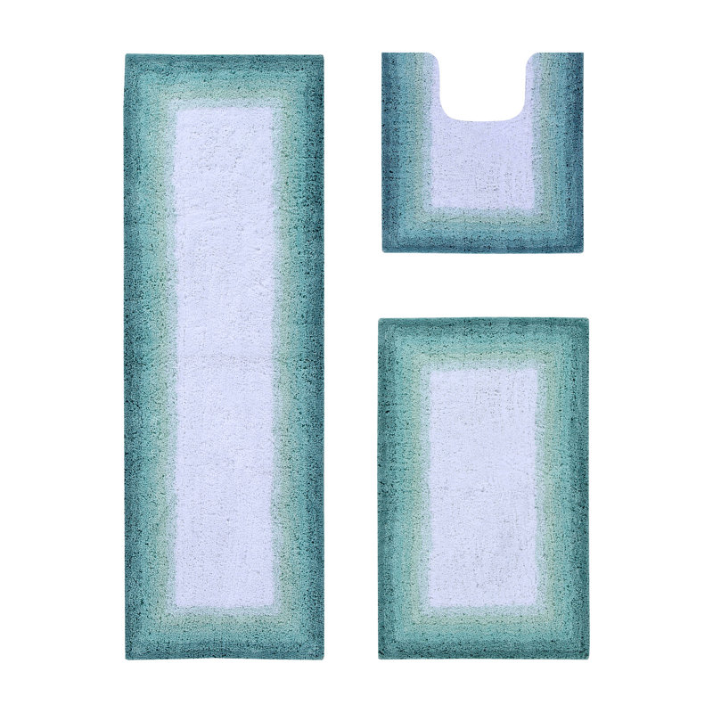 Benine Premium 100% Cotton 3 Piece Bath Rug Sets with Non-Slip Backing, Machine Washable, Luxurious Ombre Pattern Super Absorbent & Tufted Weave Bath Mat for Bathroom