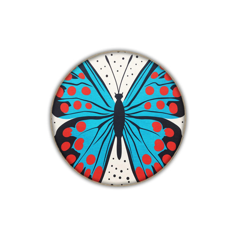 Creative Modern Decorative Carpet With Blue Beige Theme And Butterfly Pattern, Round 5'