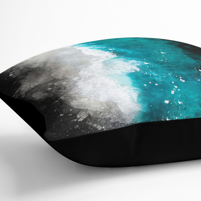 Ocean Kissing the Beach Paint Splash Cushion with Filling, Black, 55cm H x 55cm W x 20cm D