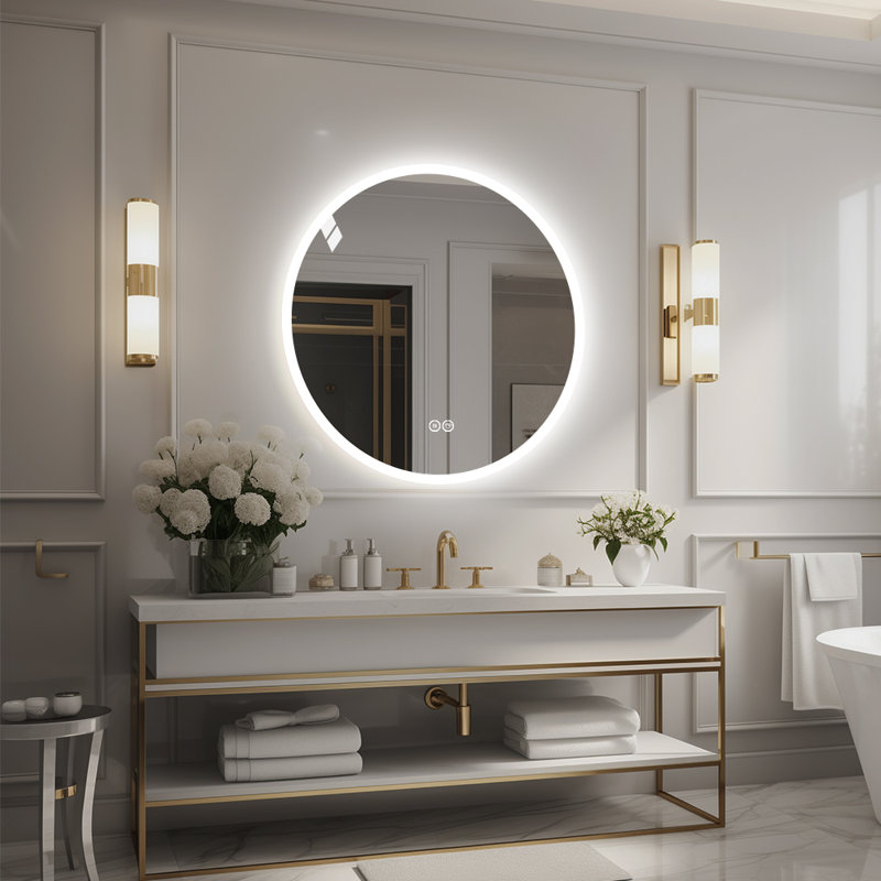  Miroir de salle de bain 32 "à DEL rond sans cadre avec capteur tactile et fonction de désembuage