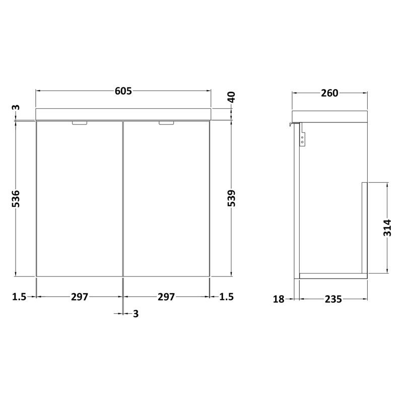 Fusion 605mm Single Bathroom Vanity with Integrated Polymarble Basin, Anthracite Woodgrain