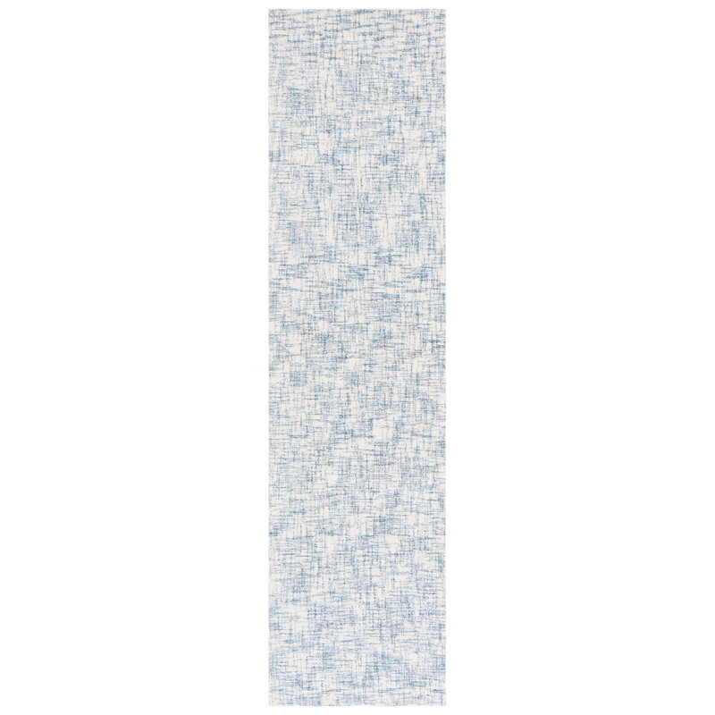 Tapis bleu / ivoire en coton touffeté à la main Raavi, Tapis de couloir 2 pi 3 po x 9 pi