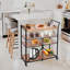 Foldable Rustic Brown Kitchen Island Cart - Real Wood With Movable Metal Rack