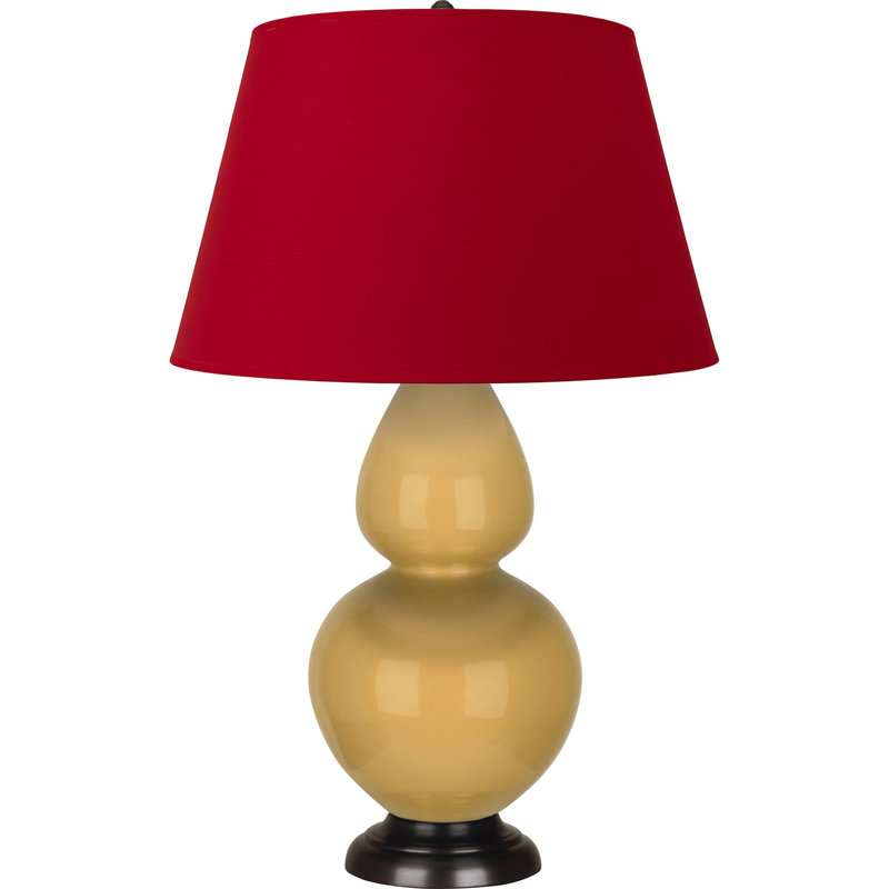 Lampe de table double gourde en céramique, Blanc cassé, Jaune coucher de soleil glacé / bronze, Bronze