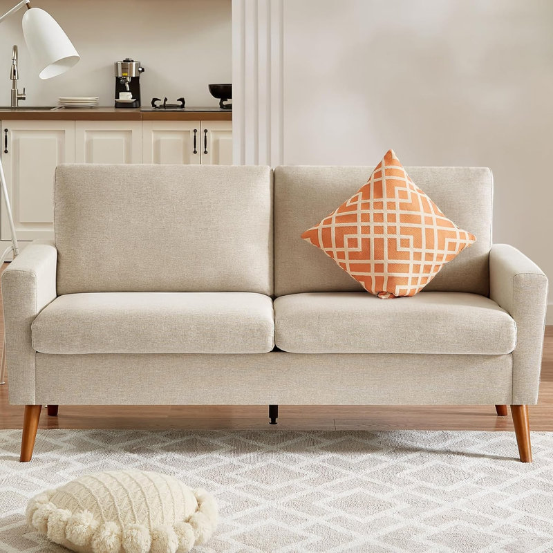 Causeuse standard rembourrée, H 35 po x l 68 po x P 30 po, Lin beige