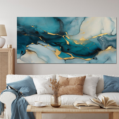 Turquoise Gold Infused Marble IV Framed On Canvas Print