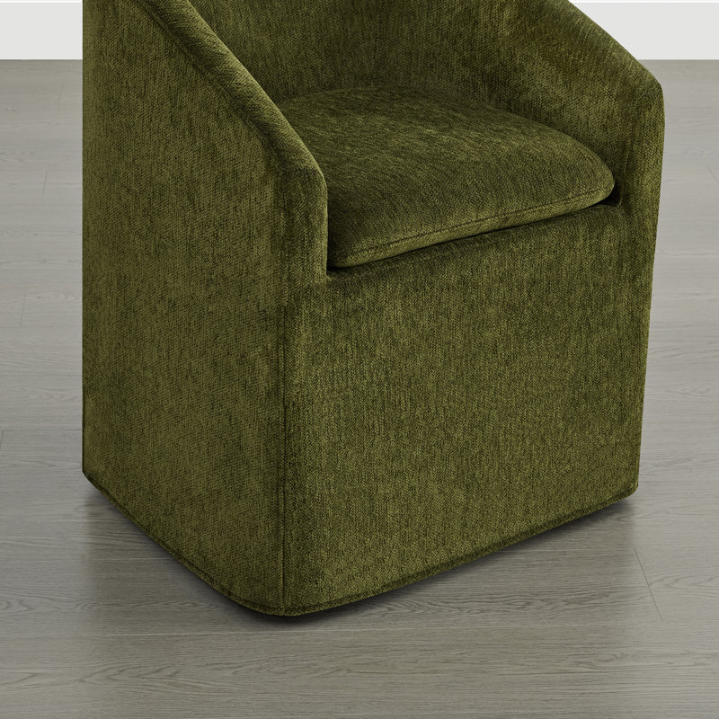 Upholstered Dining Chair with Washable Slipcover & Casters, Green
