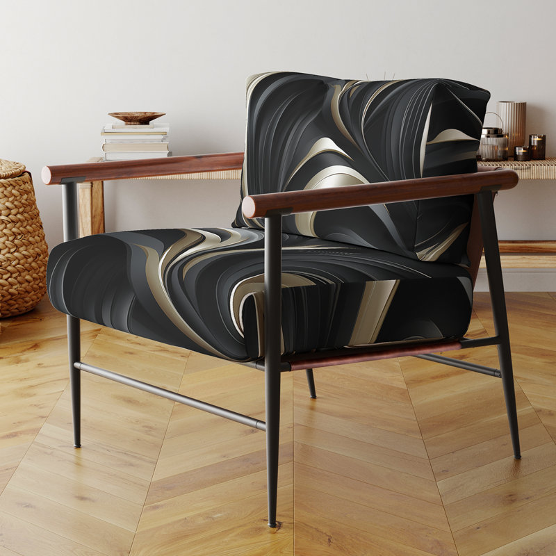 Fauteuil d'appoint rembourré abstrait noir foncé Elegance, Noir