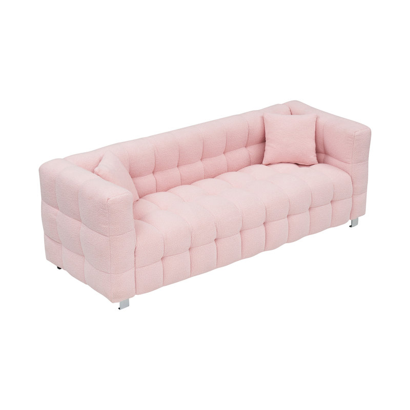 Upholstered Sofa, Pink Polyester Blend, 28" H x 80" W x 29" D