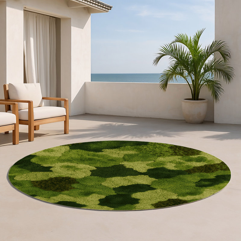 Tapis d'intérieur et d'extérieur vert Nature, Rond 5 pi