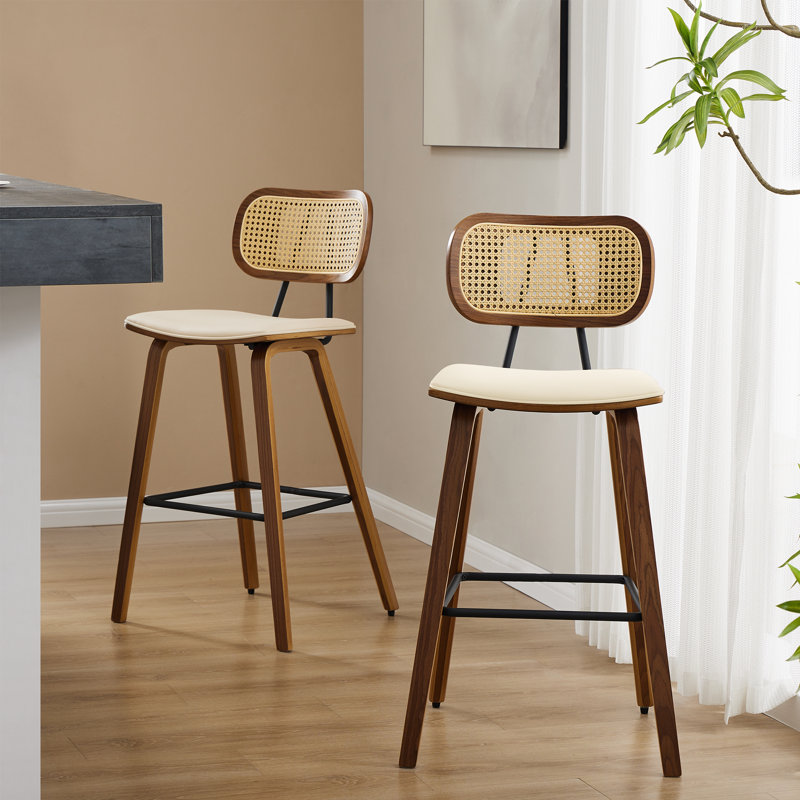 Upholstered Rattan Counter & Bar Stool, 2, Counter Stool (26"" Seat Height), White