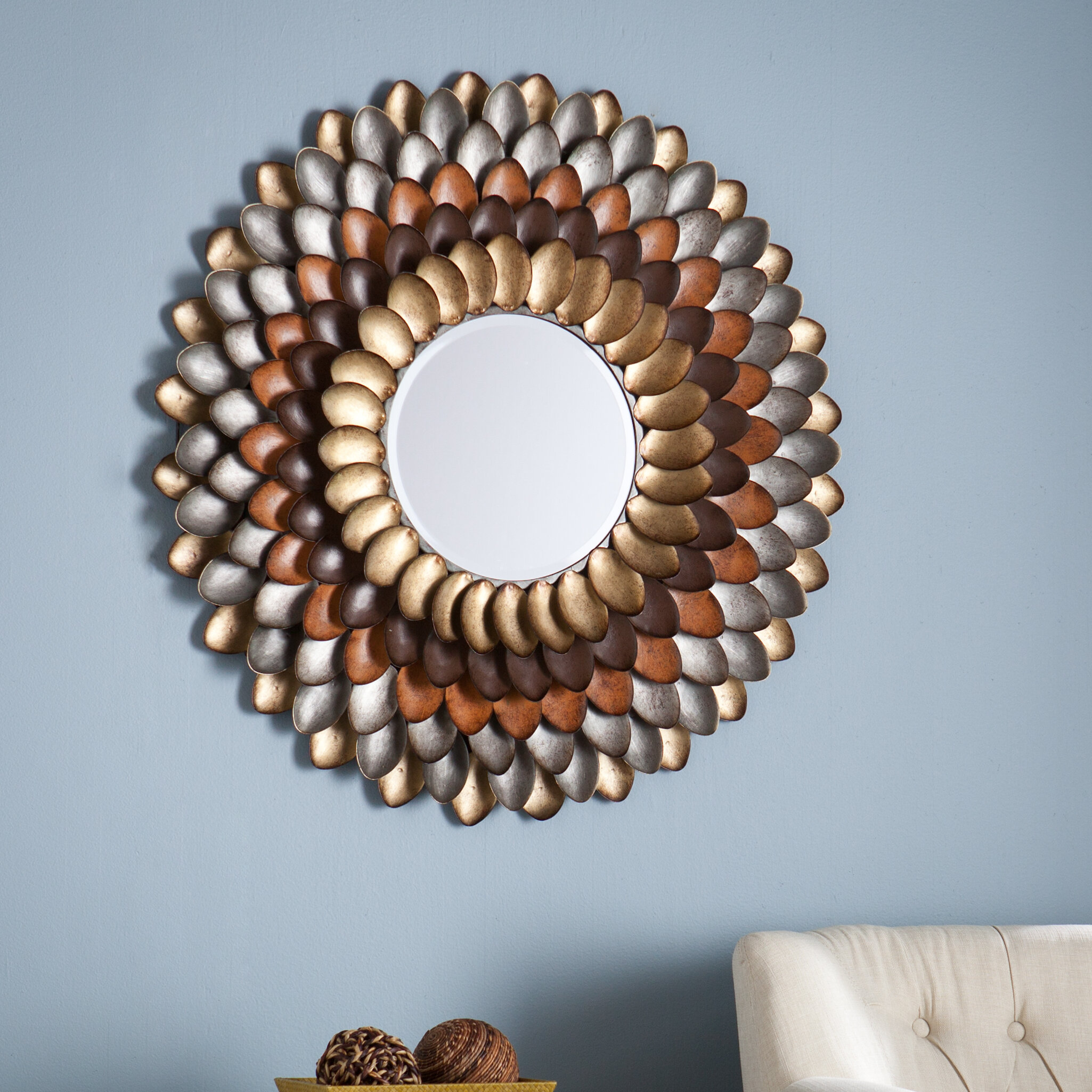 60cm Round Mirror - Etched Sunset Fritillaria Design - Emma Britton Glass -  Emma Britton