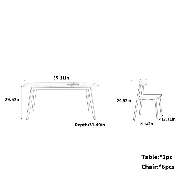Ensemble de table et chaises en chêne fritté élégant, H 29,52 po x L 55,11 po x l 31,49 po