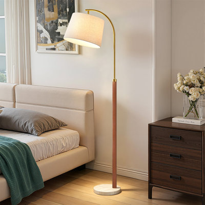 63" Beige Color 1 Light Linen Shade and Marble Solid Wood Body For Living Room Bedroom Reading Standing Up Floor Lamp Corner Tall Lights