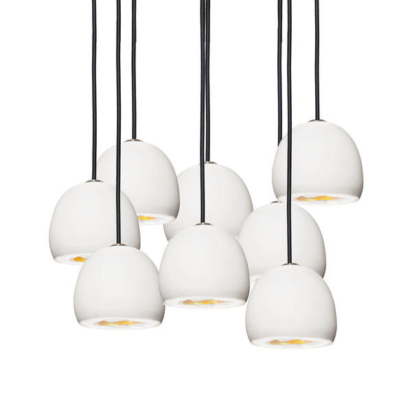 8 - Light Dimmable Dome Chandelier, 60" H x 24" W x 24" D, Black, Matte White/Brass