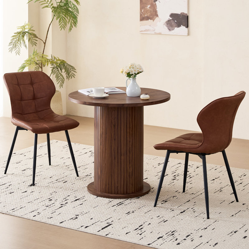 Round Dining Table For 2, Modern Small Pedestal Kitchen Table, Space Saving, For Apartment Dining Living Room 35.5”, Brown