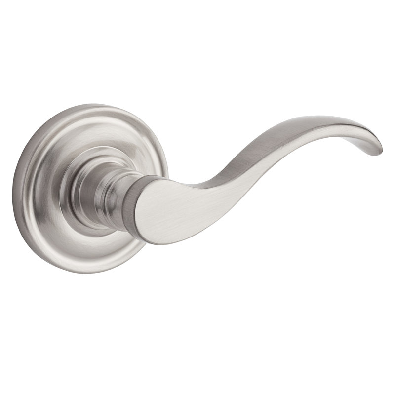 Curve Keyed Door Lever with Traditional Round Rose, Left, Yes, Satin Nickel