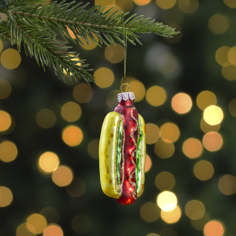 Ornement de Noël en verre 4 po Hot Dog in a Bun