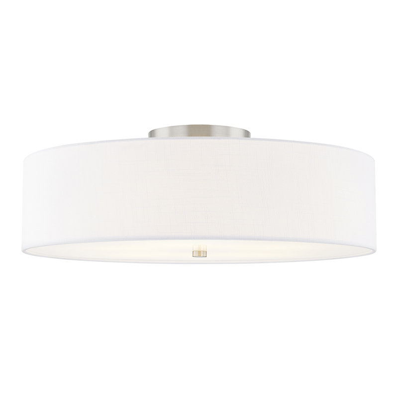 Textile - Classic Drum Semi-Flush - Linen Fabric Shade, White, 10.25" H x 30" W x 30" D