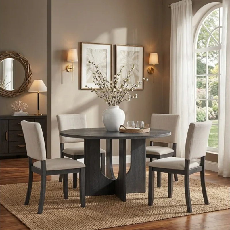 Ensemble de salle à manger 5 pièces | Table 4 places en bois et chaises rembourrées pour la maison, Black, Black, Black