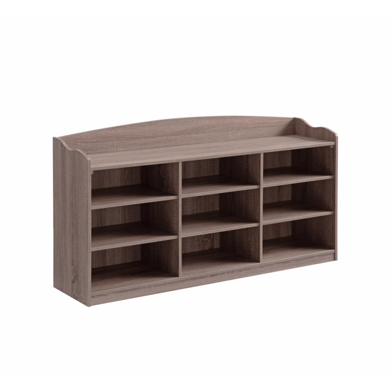 Banc de rangement en bois pour chaussures, neuf tablettes de rangement, rangement pour hall d'entrée, taupe foncé, Brun