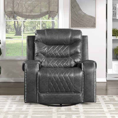 Denby 40" Traditional Faux Leather Manual Swivel Glider Recliner with 360-degree swivel motion, Sophisticated Nailhead Trim
