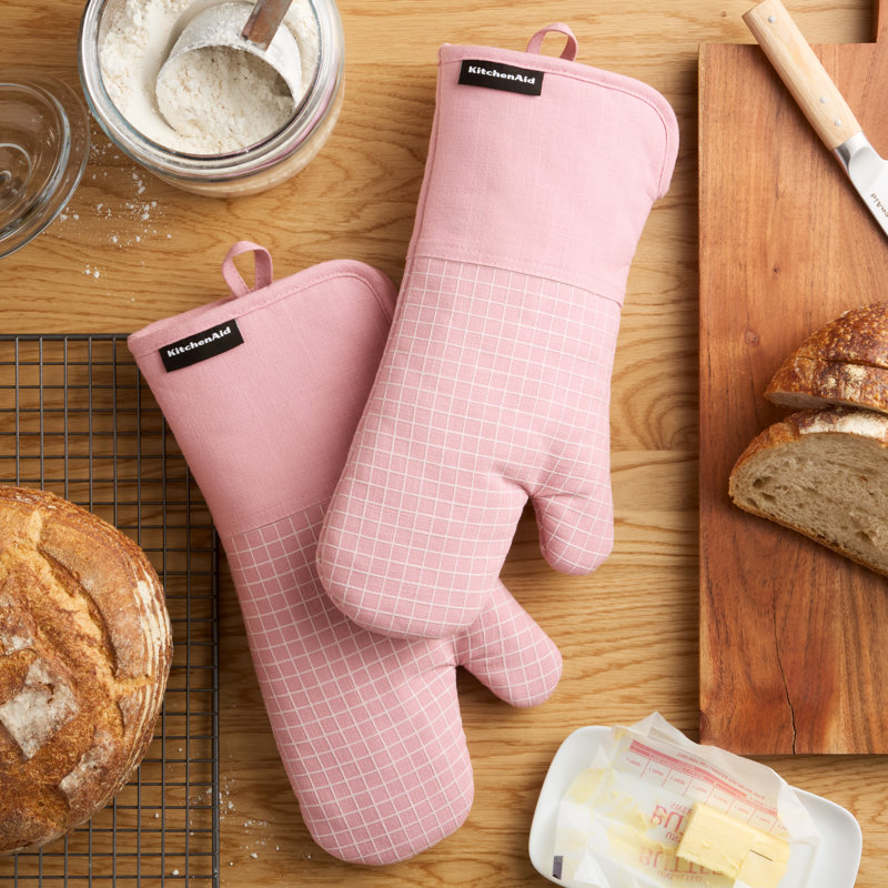 KITCHENAID Gourmet Series Gridlines Oven Mitts 2-Pack, Dried Rose
