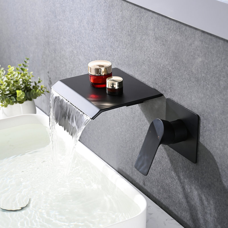 Modern Brushed Gold Bathroom Fixture - Wall Mounted Waterfall Tub Faucet With Stainless Steel Body Tap Mounted, Gold, Style Easy Flow