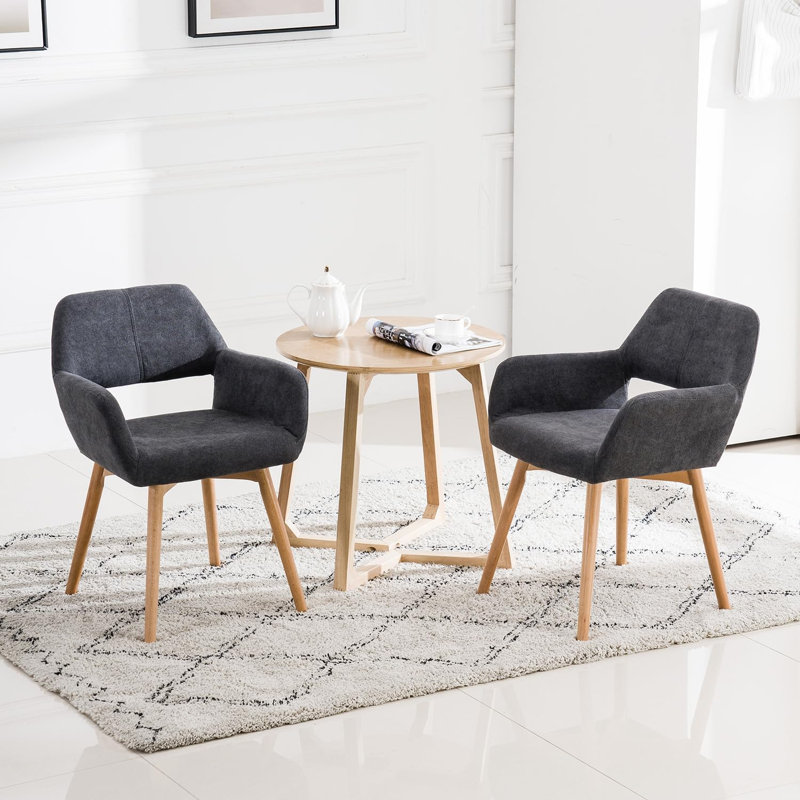 Mid Century Modern Dining Chairs Set of 2 Comfy Accent Chair Upholstered Fabric Kitchen Dining Living Room Chairs For Bedrooms Waiting Room Home Arm Desk Chair No Wheels, Charcoal