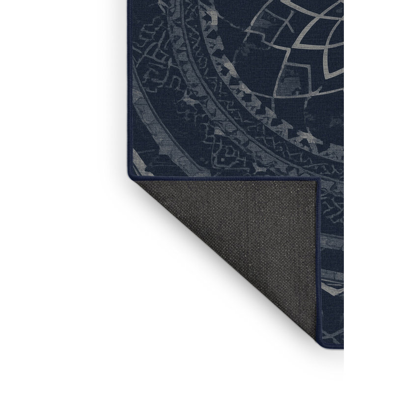 Soft Plush Eaddy Global Inspired Geometric Shapes Area Rug in Gray – Navy Binding, 8' Square