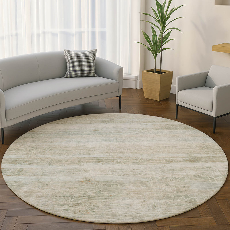 Premium Machine Washable Mayfield AMF2154 Striped Rug, Round 8', Putty