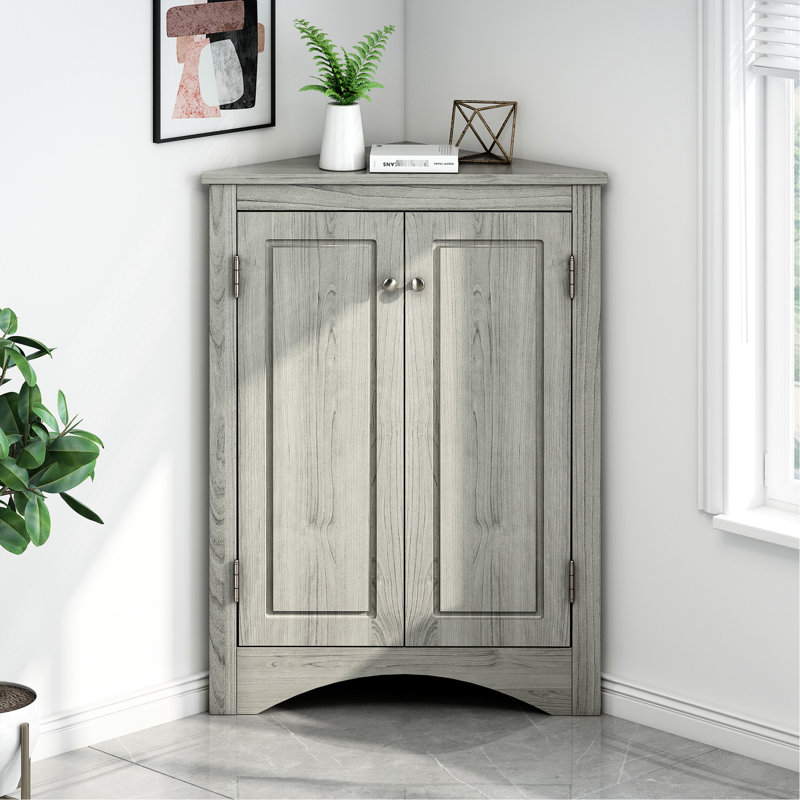 Triangle Cabinet With Adjustable Shelves - Oak Finish Eye-Catching, Rustic Gray