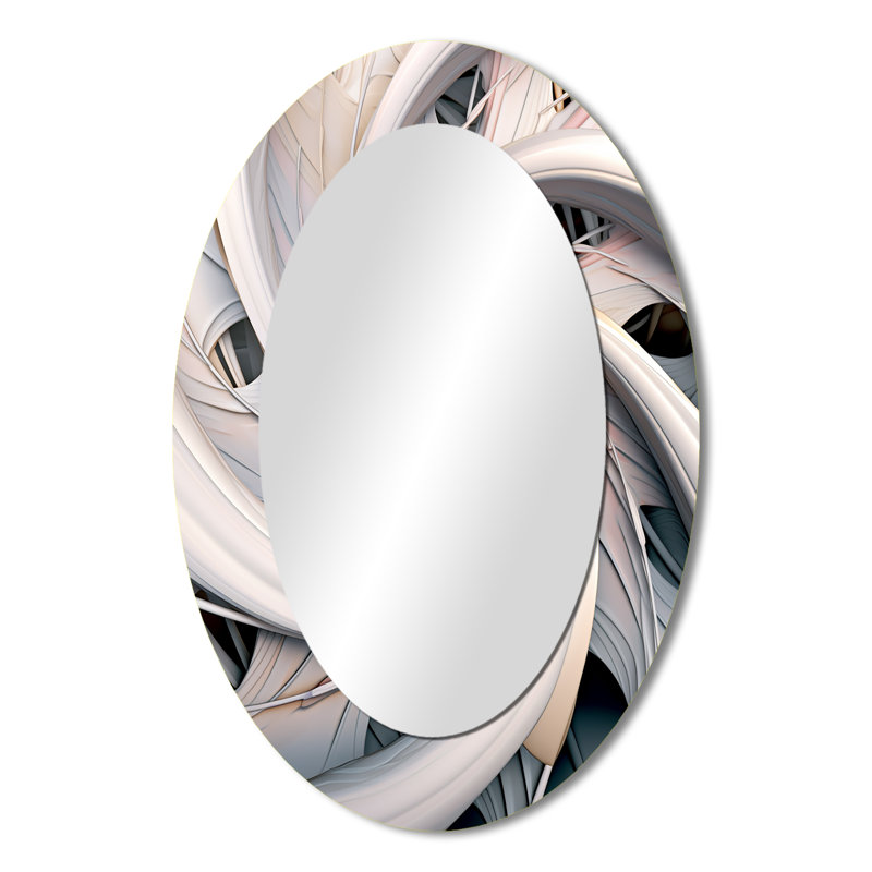 Spiral Abundance In Light Blue V - White Oval Wall Mirror Decor, 36" x 24"