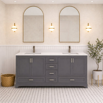 Ayna Decors Maya 72 Inch Bathroom Vanity Cabinet Only In Charcoal Grey, Solid Wood Vanity Bathroom With Brushed Nickel Hardware
