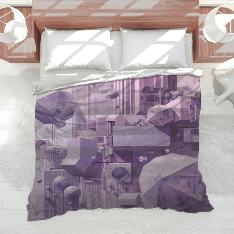 Édredon à motif géométrique mauve, Très grand lit
