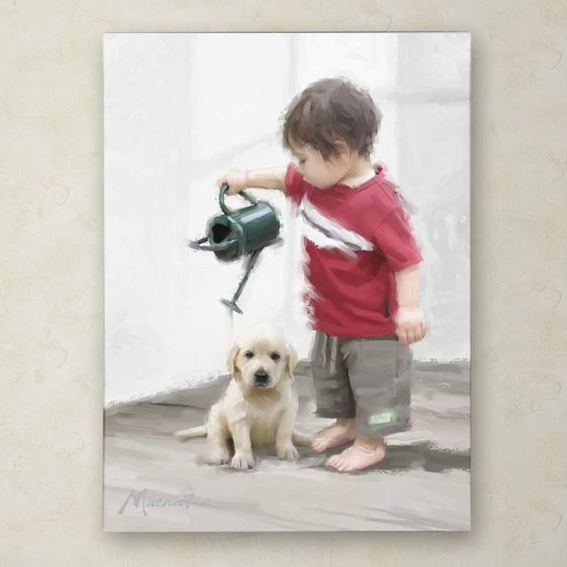 «Boy and Puppy», reproduction sur toile, H 19 po x l 14 po x P 2 po