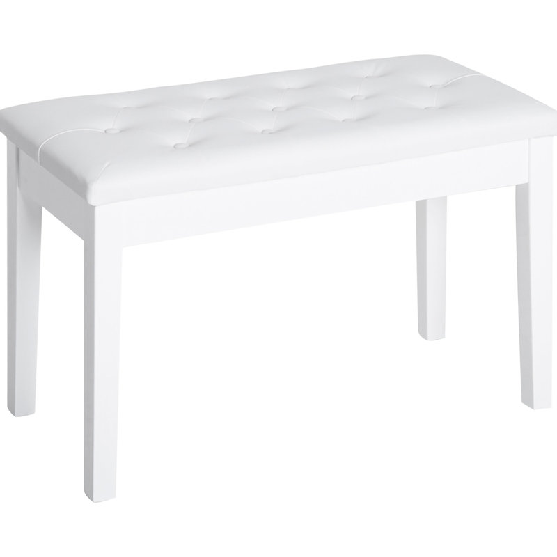 White Piano Chair With Faux Leather Padding And Stable Wooden Support For Duets Padded Duet Bench Construction