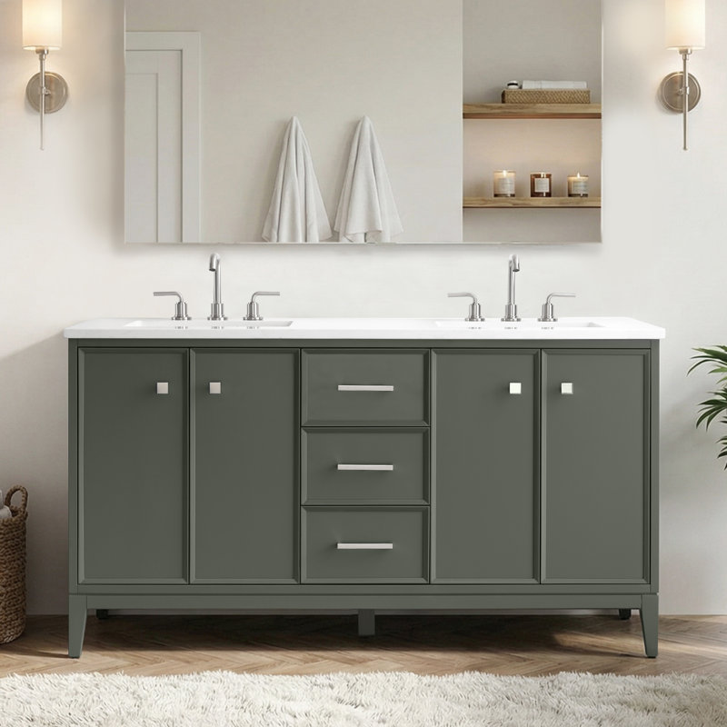 Lyon WOODBRIDGE Bathroom Vanity – Sink with Engineered Stone Top, Pre-drilled for Widespread Faucets, Solid Wood Frame & Drawers, Fully Assembled and Ready for Installation