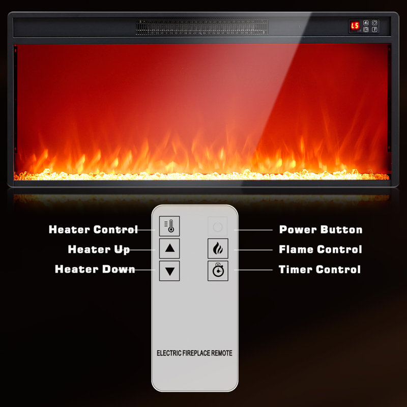 Insertion de foyer électrique 36 po, chauffage de foyer avec télécommande, contrôle de la flamme 3, contrôle du chauffage, faible bruit, minuterie de 6 heures, protection contre la surchauffe, 1400 W, écran tactile 
